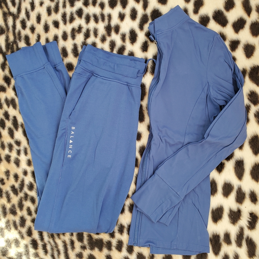 Balance Athletica blue full zip track jacket joggers set